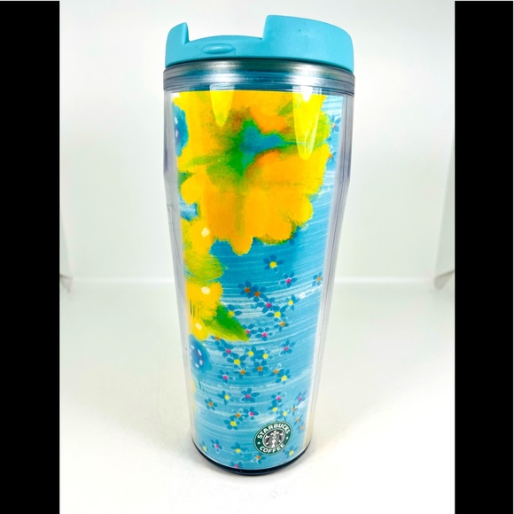 Starbucks Spring Floral Traveler Tumbler Acrylic Coffee Mug 2004 Yellow 16oz - Picture 1 of 8